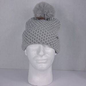 Steve Madden Chunky Gray Knit Beanie with Pom Pom